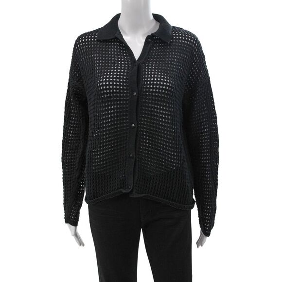 Madewell Tops - Madewell Unisex Black Cotton Collared Cardigan Long Sleeve Button Size M